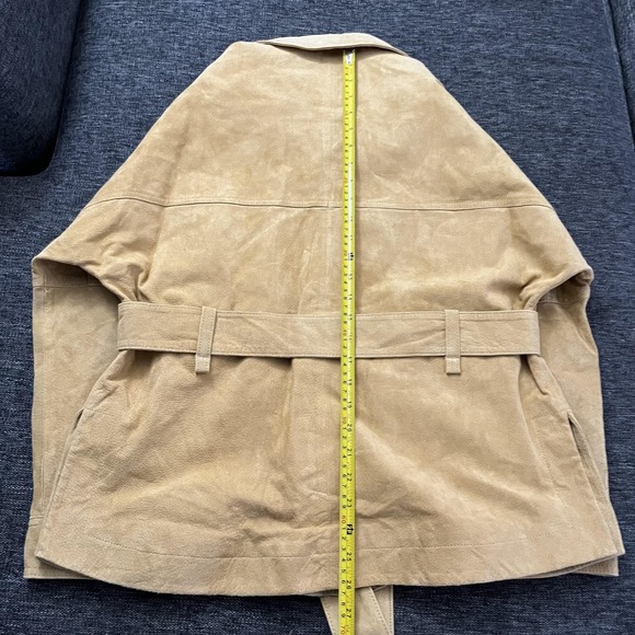 MNG Mango Leather Jacket Womens XS Tan Suede Belted Snap Front Shacket 53065708 - Picture 3 of 16
